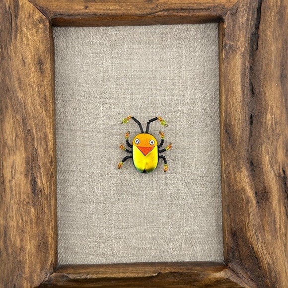 Multicolor Shimmery Dichroic Art Glass Beaded Scarab Bug Insect Brooch 1.5" OOAK - Picture 13 of 14